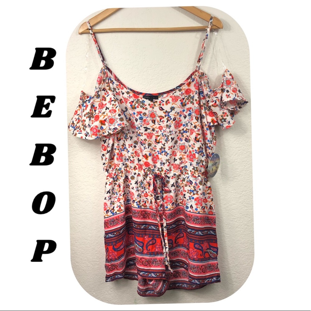Bebop Floral Cold Shoulder Romper Elastic XLarge